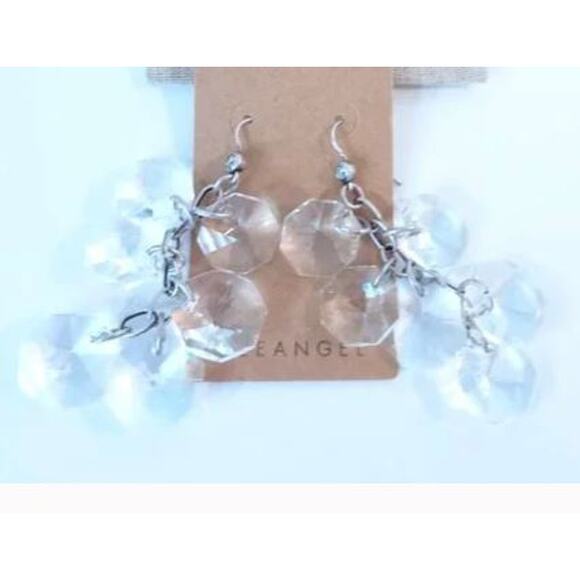 Lee Angel Neiman Marcus Silver Lucite Princess Cluster Drop Earrings NWT 234 - Picture 3 of 3